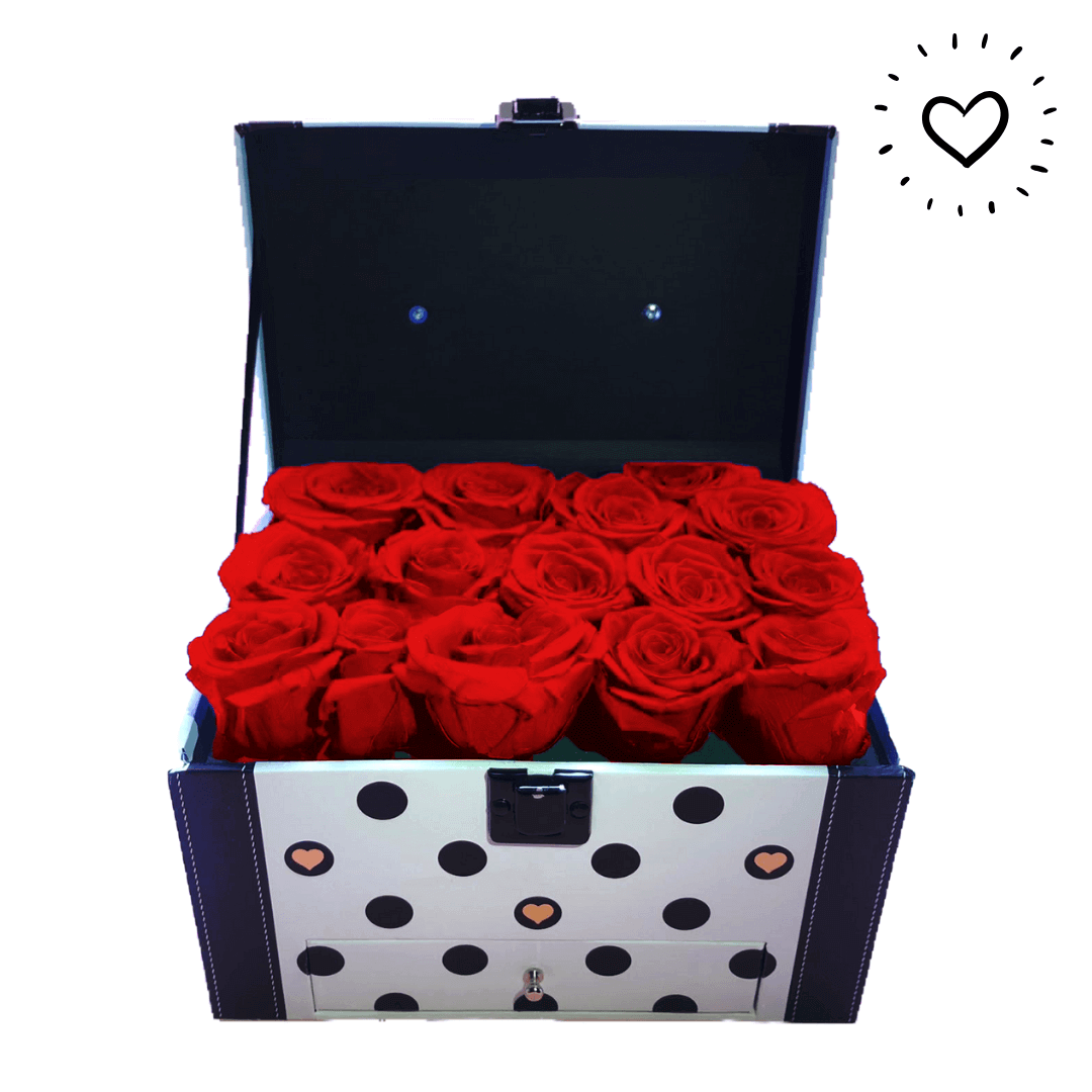 Mallette de fleurs 1 | The Luxury Box Boite de rose éternelles rouge de couleur noir et blanc