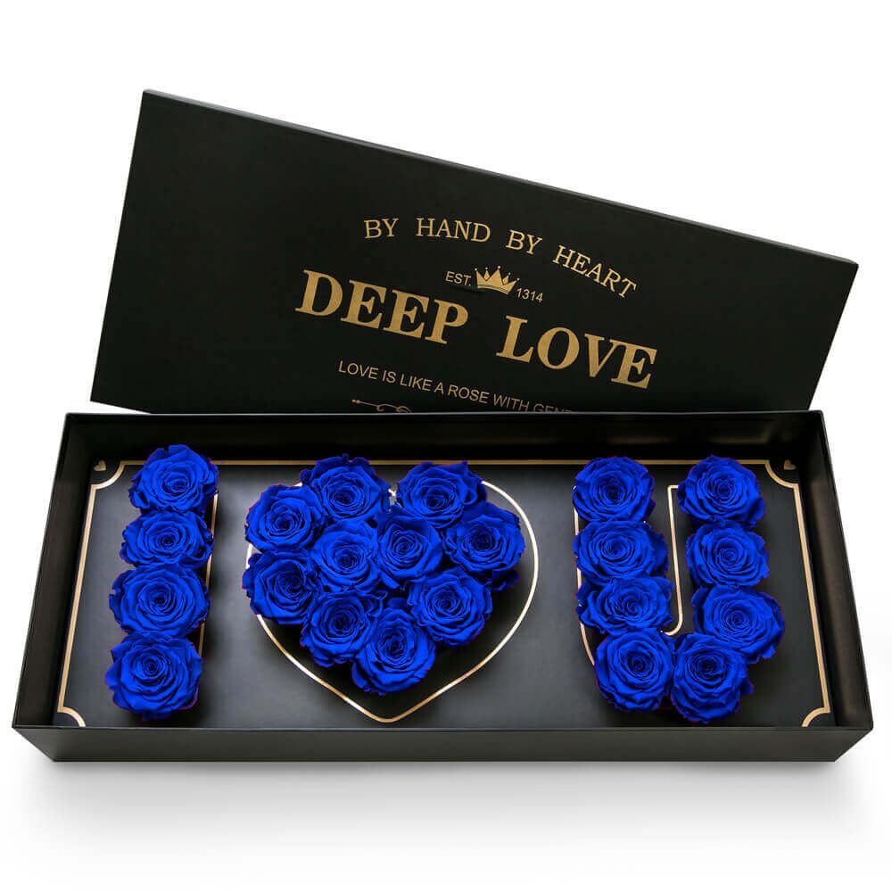 I Love You - Bleu marin Coffret de roses éternelle I Love You