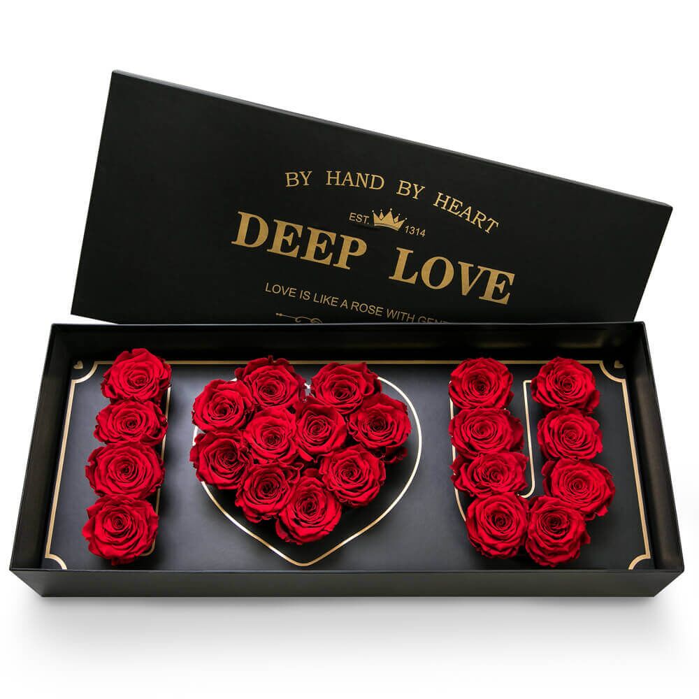 I Love You - Rouge Coffret de roses éternelle I Love You