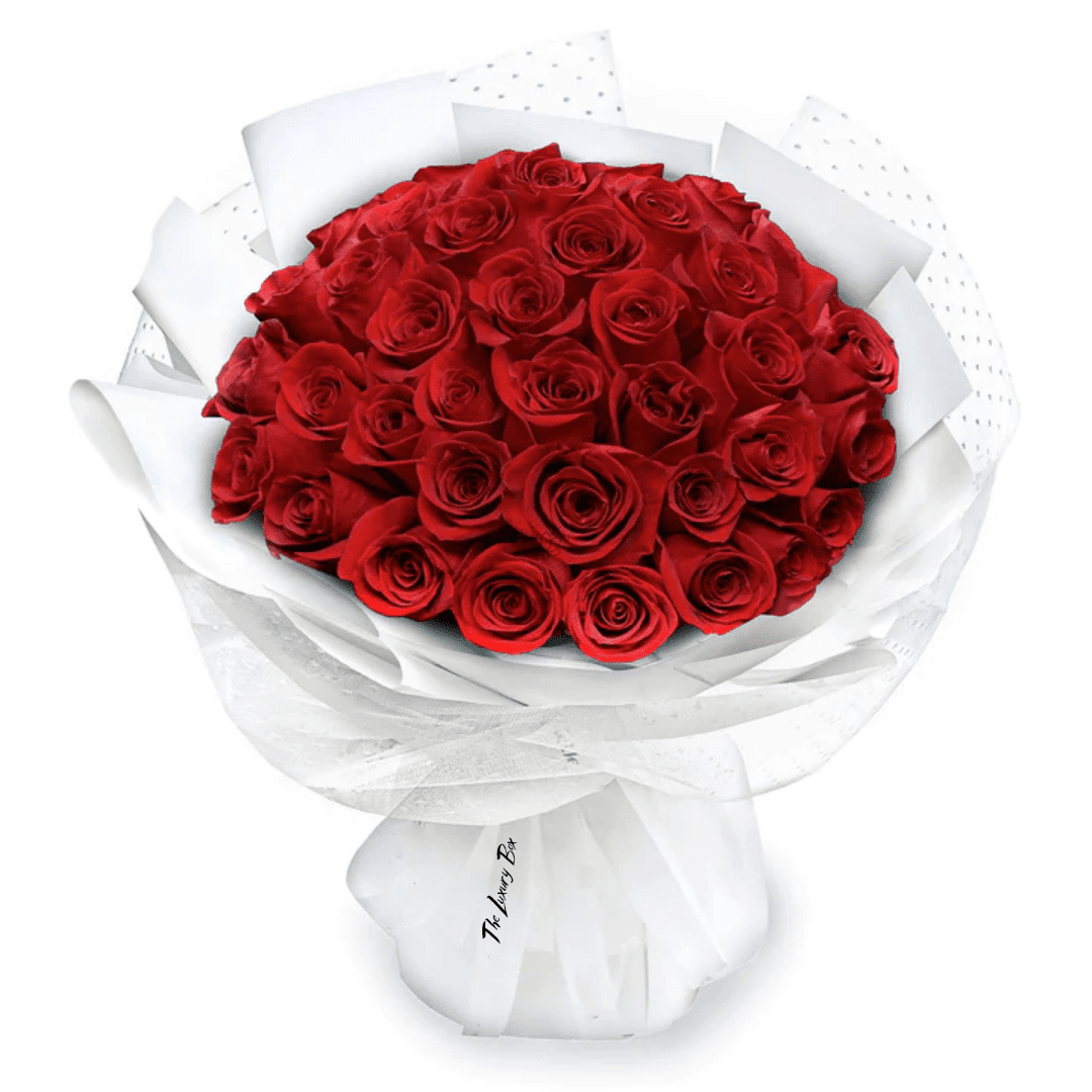 Fresh Flower Bouquet - Classic Red Roses (White Wrapper) - 33-50-99 Roses Bouquet de Roses