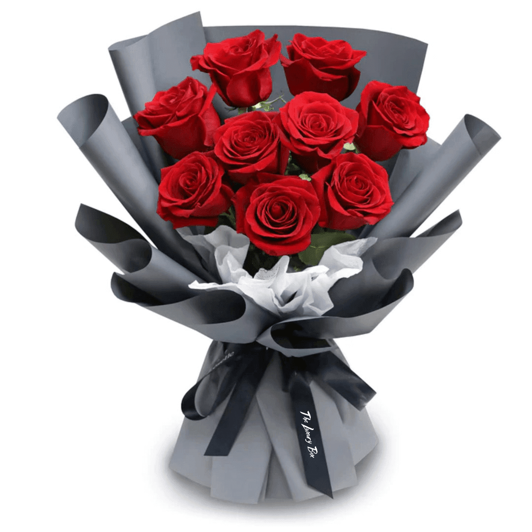 Bouquet de Roses FreshFlowerBouquet ClassicRedRoses GreyWrapper | The Luxury Box