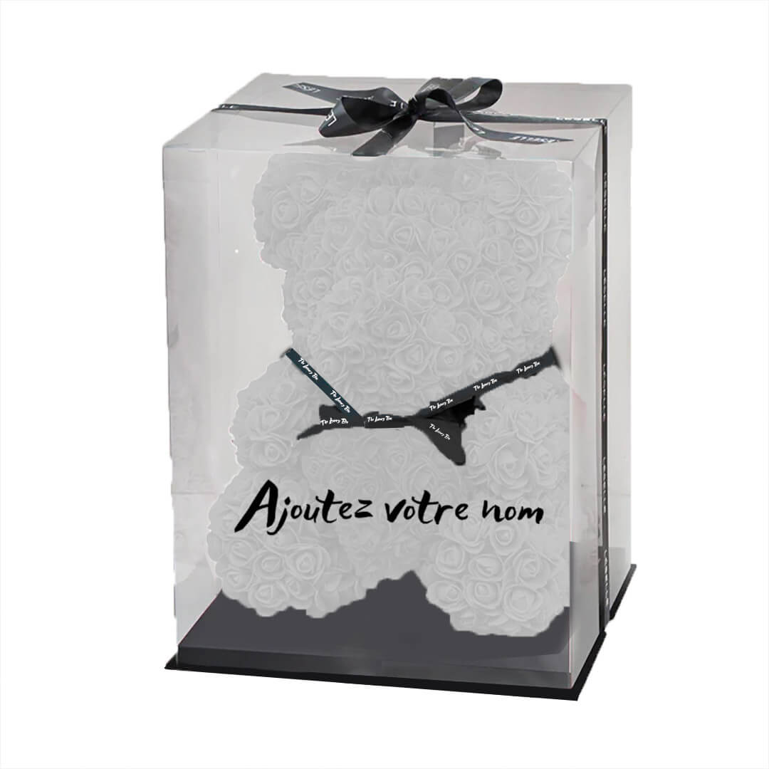 Ours de roses blanc avec coffret Ours de roses blanc avec coffret