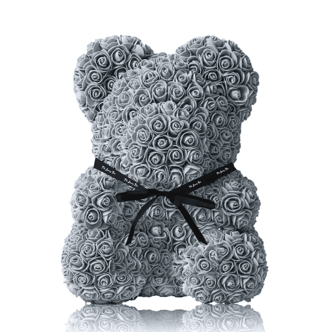 Ours de fleurs gris avec coffret Ours de fleurs gris