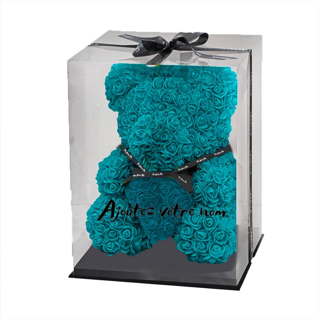 Ours de roses turquoise avec coffret Ours de roses turquoise avec coffret