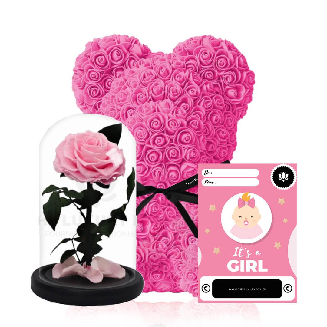 Ours-de-fleurs-rose-avec-coffretd Ours de fleurs rose avec coffretd | The Luxury Box