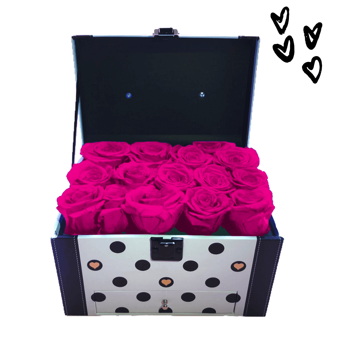 Boite de rose éternelles rose de couleur noir et blanc Boite de rose éternelles rose de couleur noir et blanc
