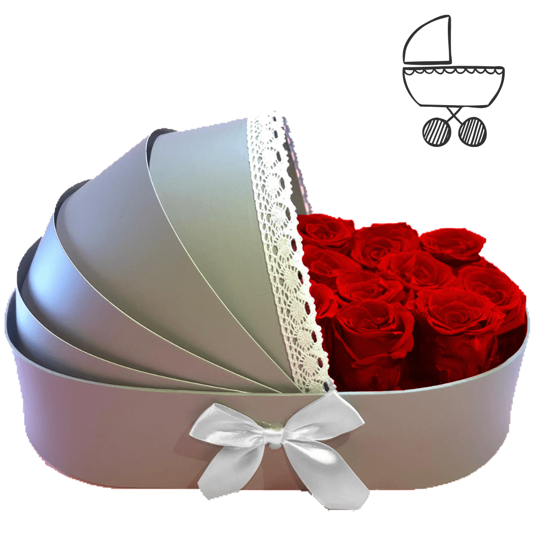Couffin de fleurs 1 | The Luxury Box Boite de roses éternelles de couleur rouge - Berceau