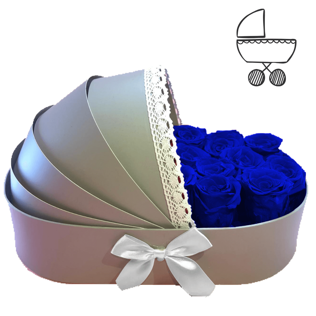 Boite de roses éternelles de couleur bleu - Berceau Boite de roses éternelles de couleur bleu - Berceau