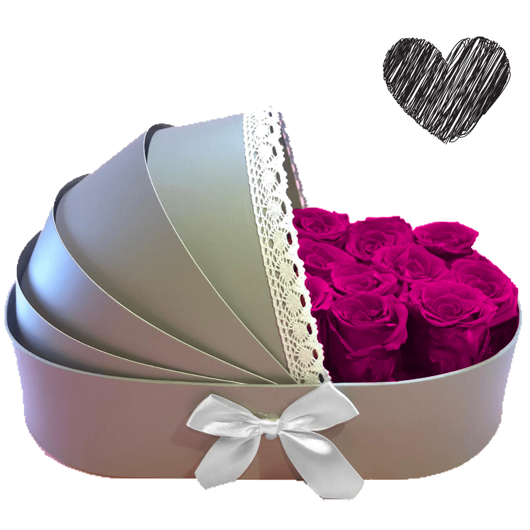 Boite de roses éternelles de couleur mauve - Berceau Boite de roses éternelles de couleur mauve - Berceau
