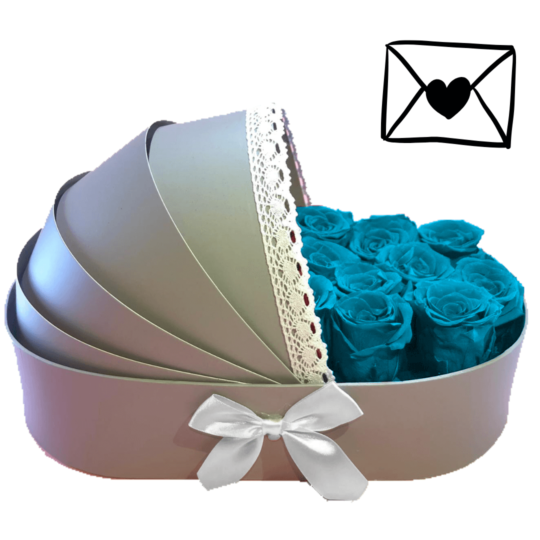 Boite de roses éternelles de couleur turquoise - Berceau Boite de roses éternelles de couleur turquoise - Berceau