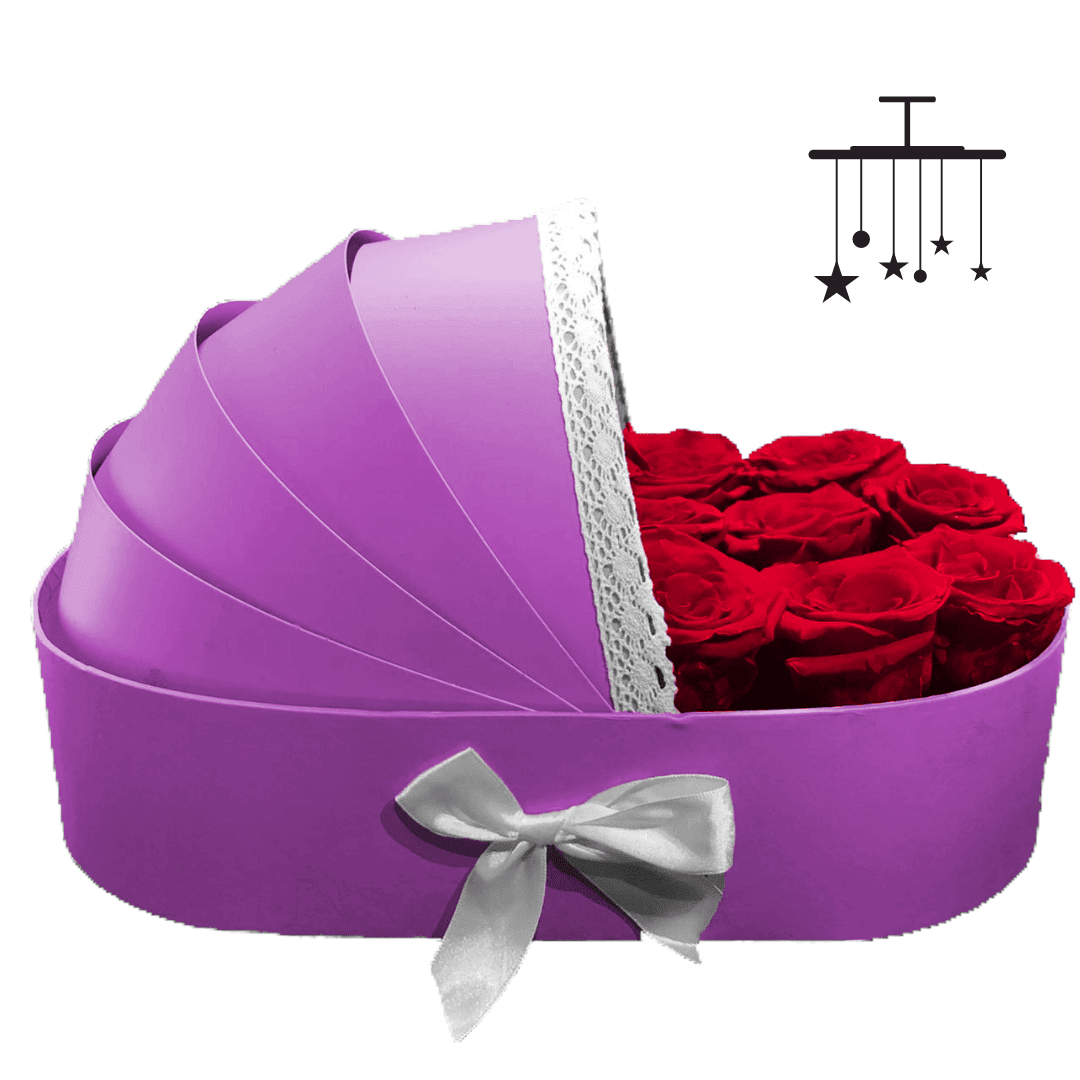 Boite de roses éternelles rouge en forme de berceau Boite de roses éternelles rouge en forme de berceau