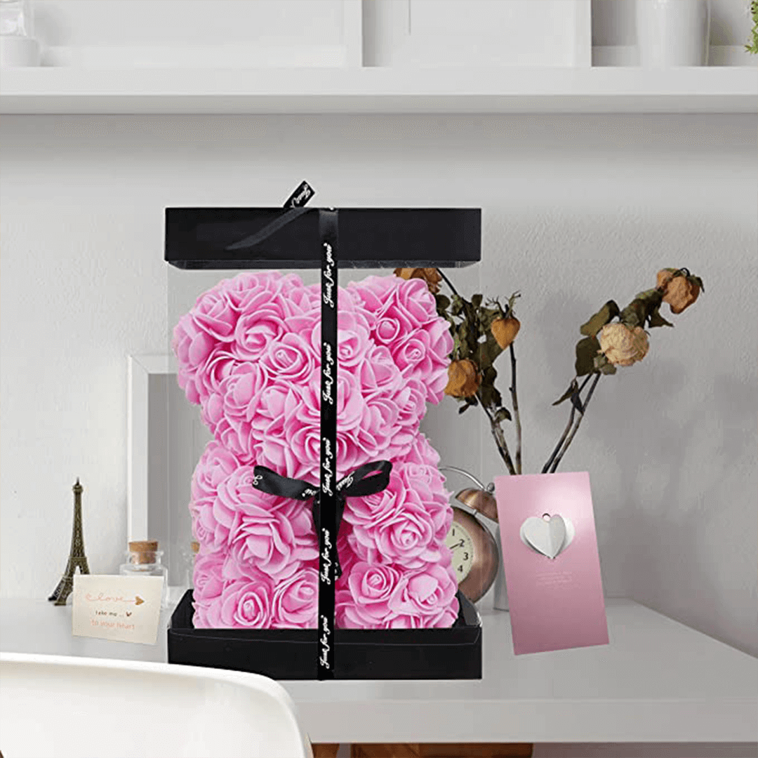 Petit-ours-de-roses-rose Petit ours de roses rose | The Luxury Box