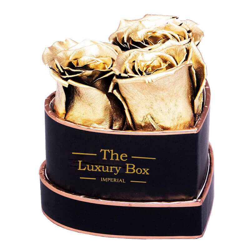 Mini Gold Heart 3 1 | The Luxury Box Boite de roses éternelles en or