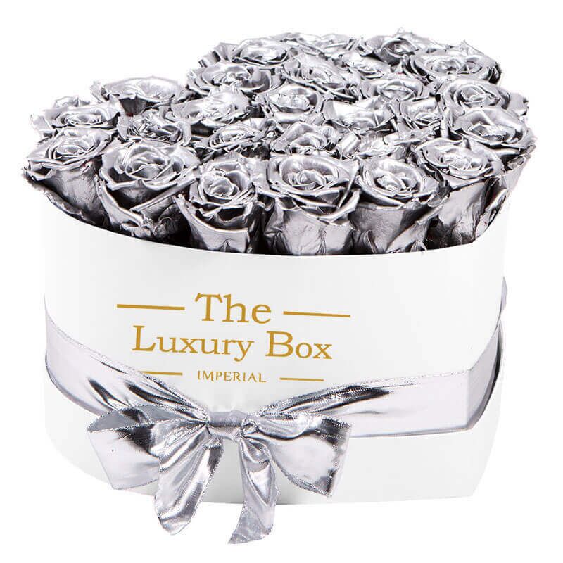 Heart Silver Box 1 | The Luxury Box Boite de roses éternelles en argent