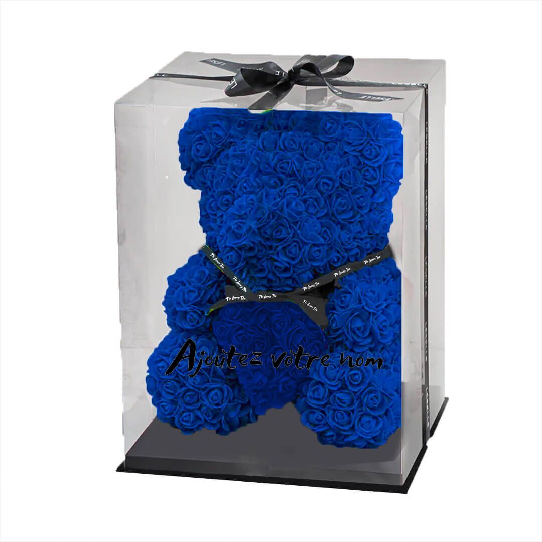 Ours-bleu-avec-coffret-personnalisable-noir Ours de roses bleu avec coffret