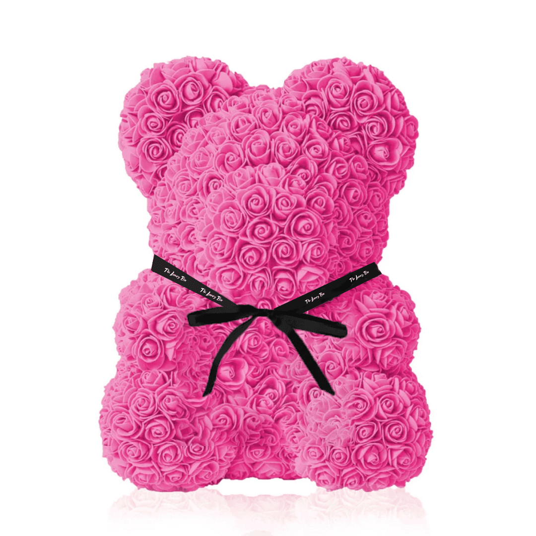 Ours de fleurs rose avec coffret Ours de fleurs rose