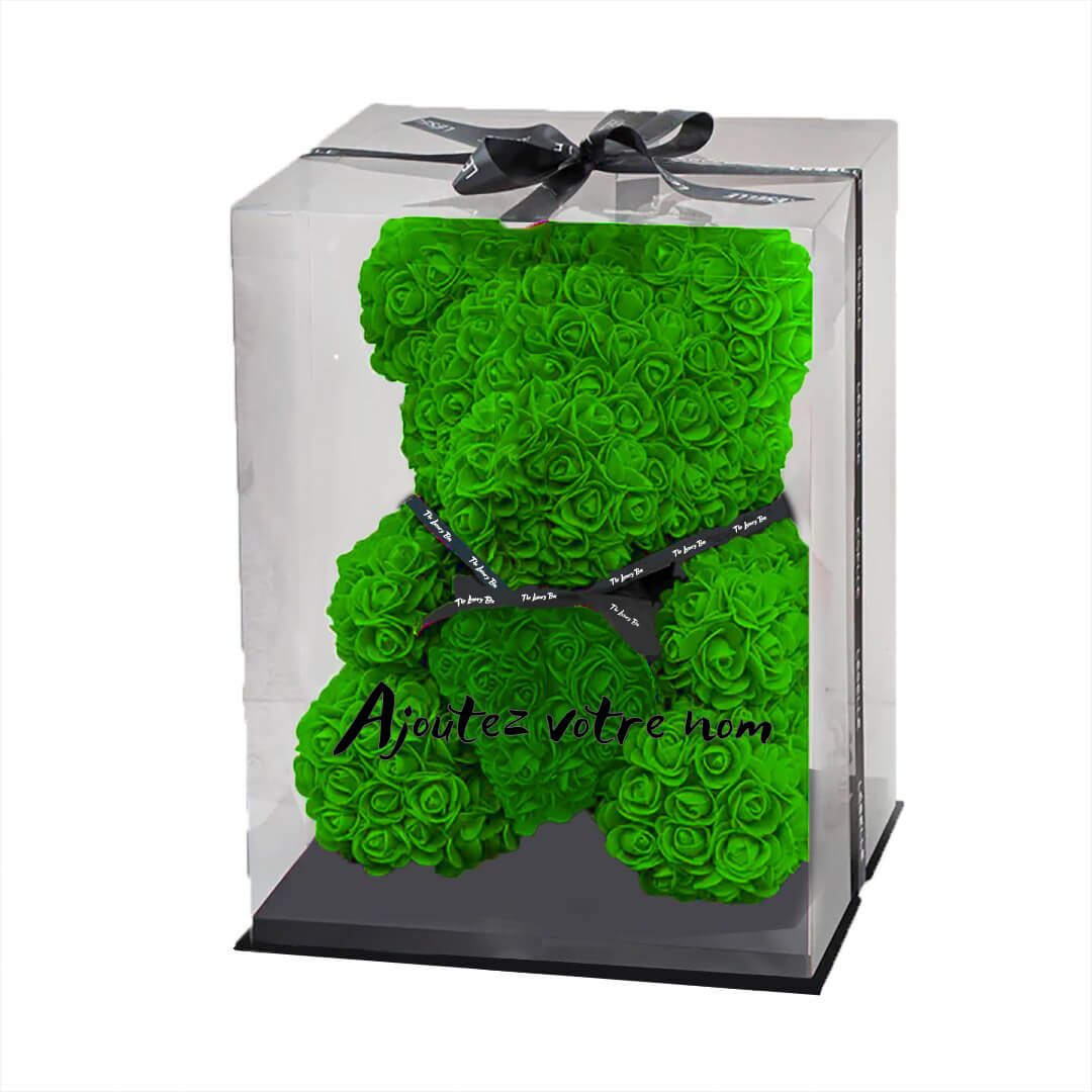 Ours de roses vert avec coffret Ours de roses vert avec coffret